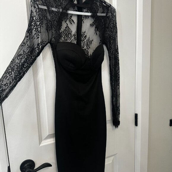 Fashion Nova Black Lace Long Sleeve Midi Dress with Neck Strap – XS - Picture 4 of 6